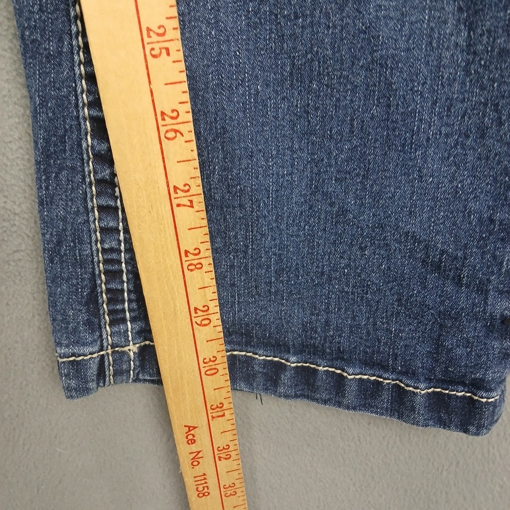 WallFlower Bootcut Jeans Womens 0 Dark Blue Denim Stretch Whiskered Low Rise - Picture 11 of 13